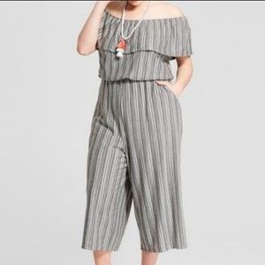 Xhiliration Black & White Striped Knit Jumpsuit